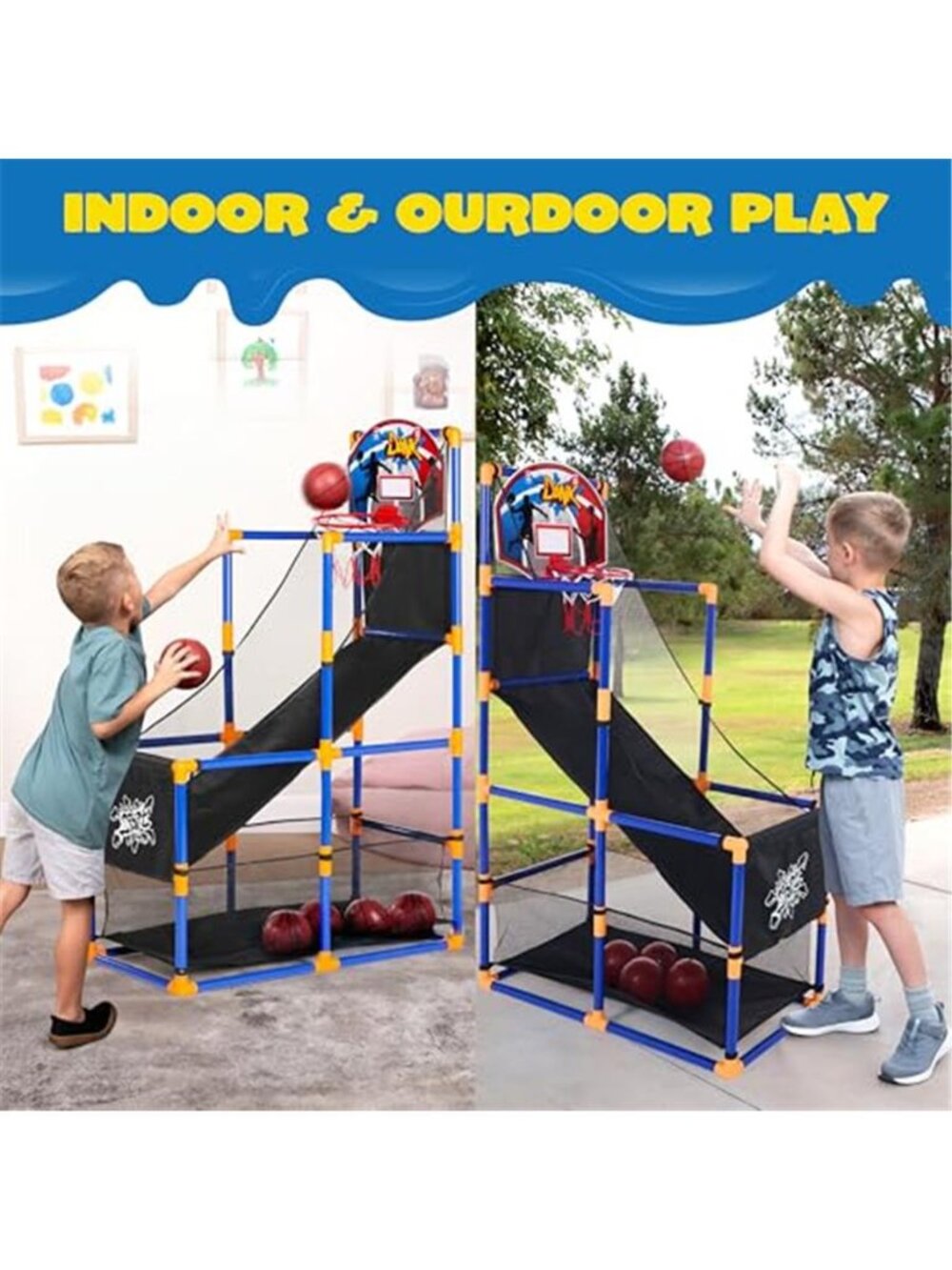 Arcade Basketball Game Set with 4 Balls and Hoop for Kids 3+ Years Old Indoor - Picture 2 of 6